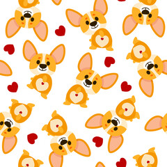 Cute corgi with hearts in a seamless pattern on a white background for Valentine's Day