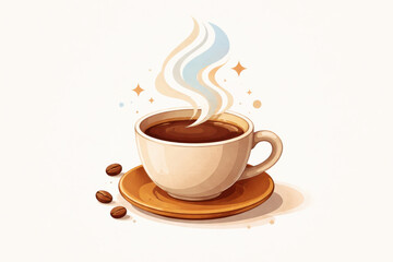 Obraz premium Cozy illustration of hot coffee cup with rising steam. simple, minimal brown beverage design on clean background, conveying sense of warmth and comfort for morning break