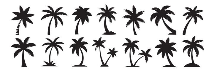 Collection of diverse palm tree silhouettes in various poses