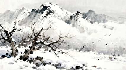 Quiet Snow Scene Landscape Ink Wash Painting