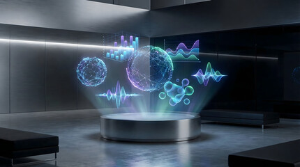 internet concept of global business - Futuristic Holographic Data Visualization and Business Analytics