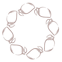 Mango wreath in line art style isolated on a white background.