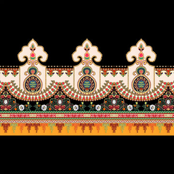 Seamless pattern with stylized ornamental flowers in retro, vintage style. Colored vector illustration.
