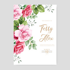 Elegant Watercolor Rose Wedding Invitation Card