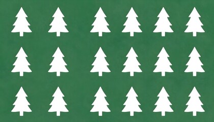 Obraz premium Repeating pattern of white Christmas trees on a textured green background for festive design