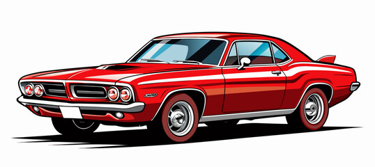 Classic Red Vintage Muscle Car Vector Illustration 1960s