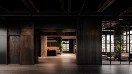 Modern, industrial interior design of an open space.