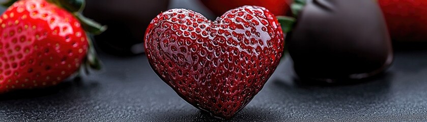 Heart-shaped strawberry slices on a dark surface.