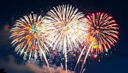 Spectacular fireworks display illuminating the night sky with vibrant bursts of light and color
