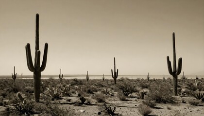 Majestic saguaro cacti stand tall in the vast, arid landscape of the Sonoran Desert