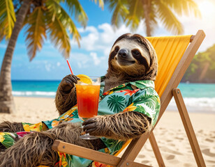 Obraz premium Faultier im Urlaub am Strand