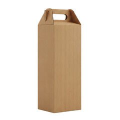 Brown corrugated cardboard box with handle on black background isolated on a transparent background