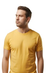 A man wearing a yellow shirt