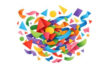 Colorful geometric confetti explosion abstract design with flying streamers and shapes, celebrating party fun element