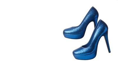 A pair of blue high heeled shoes