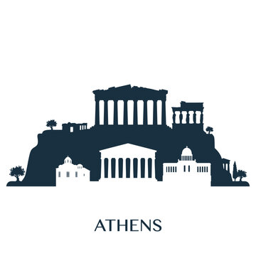 Ancient athens skyline a graphic silhouette of classical architecture
