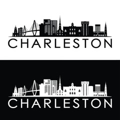 Naklejka premium Charleston skyline silhouette design showcasing bridges and iconic city buildings