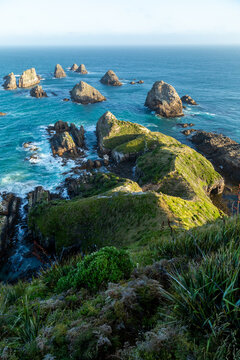 Dramatic coastal rocks in the Pacific Ocean at Nugget Point