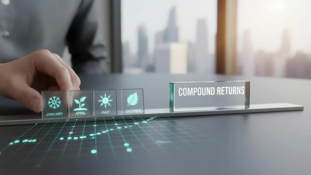 Compound interest retirement finance concept with digital interface futuristic hologram hand timeline data growth planning investment money saving