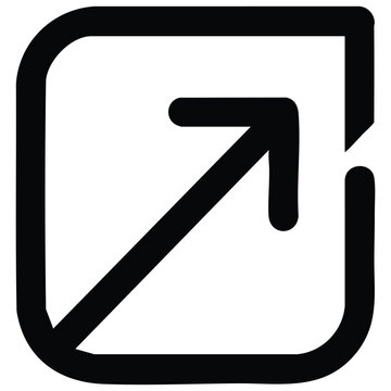 A simple black outline of an external link icon with an arrow pointing outwards from a square isolated on transparent background