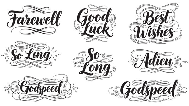 Handwritten farewell messages and good luck phrases in elegant script