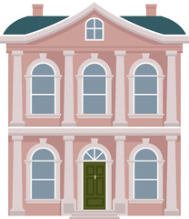 Fototapeta premium Victorian old English house building. Georgian mansion manor style homes. Vintage British architecture facade illustration.