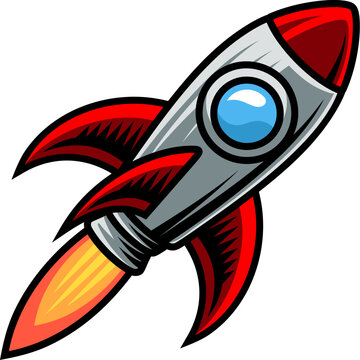 A space ship or rocket ship spaceship rocketship cartoon illustration in a vintage comic pop art style