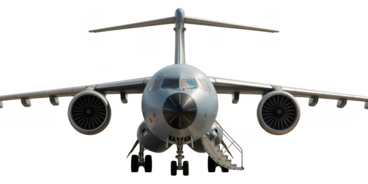 Front view of airplane with stairs aircraft isolated on a transparent background - Powered by Adobe