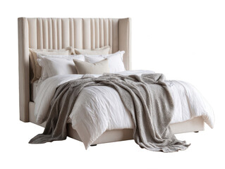 Obraz premium Modern bed with luxurious bedding isolated on transparent background