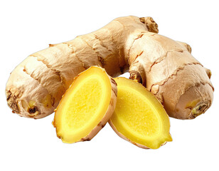 Close-up of fresh ginger root sliced against a black background.