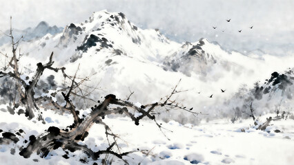 Quiet Snow Scene Landscape Ink Wash Painting
