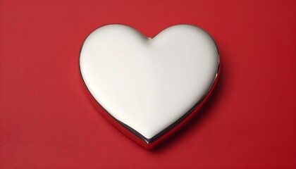 Shiny silver heart shape on a vibrant red background, symbolizing love and romance
