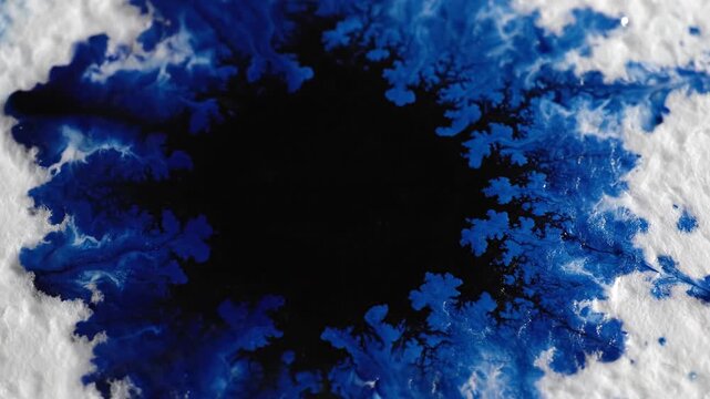 Macro view of blue ink bleeding into absorbent paper