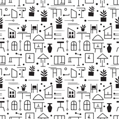 Fototapeta premium Graphic interior background pattern, black on white.