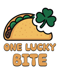 One Lucky Bite Taco St Patrick&rsquo;s Day Cute Food Illustration
