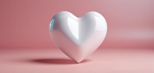 white glossy heart on pink background, banner, concept of romance, valentines, greeting cards