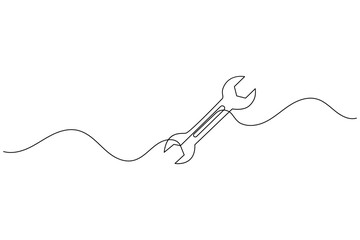 Obraz premium Continuous line drawing of a wrench on white background
