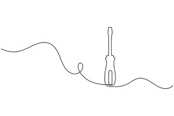 Obraz premium Single line drawing of a screwdriver, minimalist vector illustration