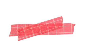 Ripped torn paper adhesive red grid pattern washi tape on transparent background