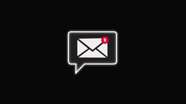 New Email Notification Icon with Unread Messages Alert on Black Background. A person receiving new message notification on their smartphone.
