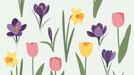 Spring Flowers Crocuses Daffodils and Tulips in a Floral Arrangement.