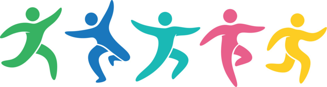 Vibrant abstract figures of people in motion dancing and celebrating to convey joy and social connection