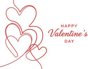 Elegant Red Heart Line Art Illustration for Happy Valentine's Day Greeting Card Background