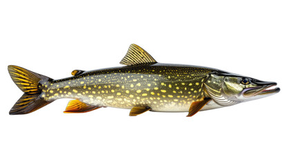 Obraz premium A striking studio portrait of a Northern Pike fish against a black background.