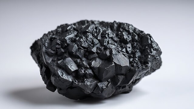 A specimen of black magnetite ore with metallic luster.