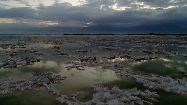 Dead Sea Neve Zohar Salt Pools Aerial Drone

Aerial drone view of Dead Sea salt pools reflections and clouds 1.1.2026 Israel
