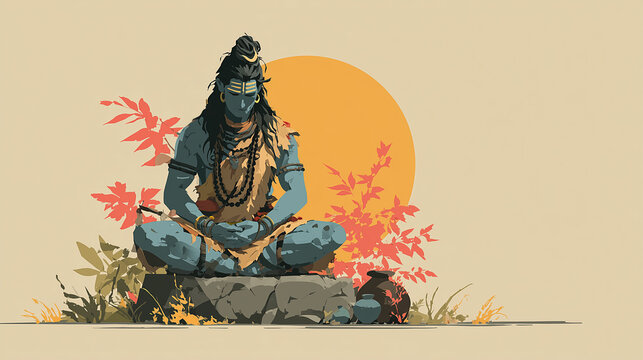 Colorful illustration of Lord Shiva sitting in a meditating posture - ai generative