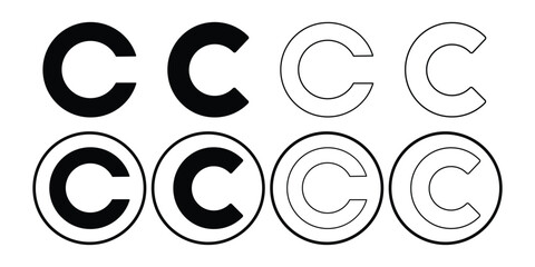 Fototapeta premium Copyright Icon Set – Filled and Outline Copyright Symbols for Intellectual Property and Legal Protection Vector