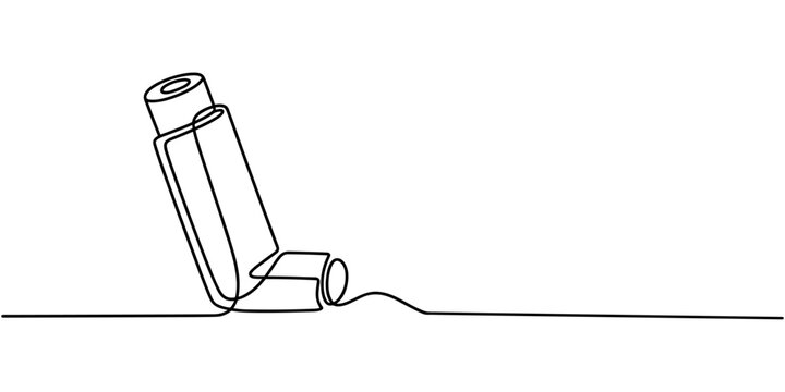 Single one line drawing an inhaler. Medical equipment concept. Continuous line draw design graphic vector illustration, Inhaler for asthmatics, salbutamol, Asthma inhaler, medical supplies, equipment.