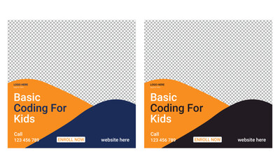 Coding computer programming and kids technology educational editable social media post banner